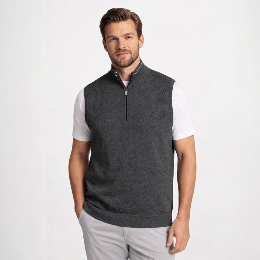 Tommy Bahama 1/4 Zip Sweater Vest Gray CoolMax Cotton Blend Size XL